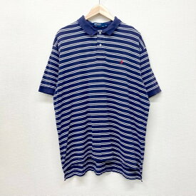 ★30%オフ クーポン 4/2 14時まで★US古着 ポロ ラルフローレン Polo by Ralph Lauren コットン ポロシャツ 半袖 ボーダー柄 ワンポイント ポニー 刺繍 サイズ：メンズ XL ビッグサイズ ネイビー×ホワイト あす楽対応【中古】