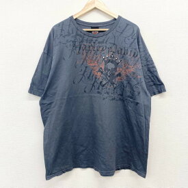 US古着 ハーレーダビッドソン HARLEY-DAVIDSON Tシャツ 半袖 スカル プリント スタッズ サイズ：メンズ 2XL ビッグサイズ チャコールグレー あす楽対応【中古】