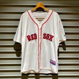 Majestic MLB Boston Red Sox ボストン・レッドソックス ベースボール シャツ 背番号15 半袖 サイズ：48 ホワイト×レッド【中古】