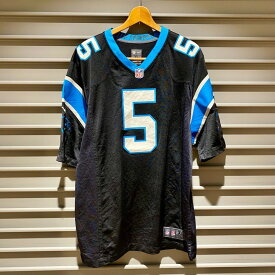 NIKE ナイキ NFL カロライナ・パンサーズ Carolina Panthers メッシュ フットボールジャージ チームロゴ 背番号5 Teddy Bridgewater 半袖 サイズ：XL ビッグサイズ ブラック×ライトブルー×ホワイト【中古】