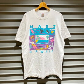 90's USA製 フルーツオブザルーム FRUIT OF THE LOOM Tシャツ 半袖 シングルステッチ プリント MAUI HAWAII サイズ：メンズ XL ビックサイズ ホワイト ゆうパケット対応【中古】