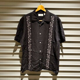 Cubavera リネン×レーヨン オープンカラーシャツ 半袖 ショートスリーブ プリーツ サイズ：メンズ L ブラック 【中古】