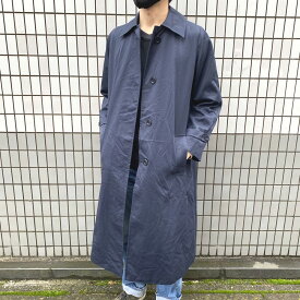 ★20%オフ クーポン 4/30 14時まで★レディース アクアスキュータム Aquascutum ステンカラーコート ロング丈 裏地付き MADE IN ENGLAND サイズ：Men's S位 ネイビー 【古着】 古着 【中古】 中古 mellow 【あす楽対応】 【古着屋mellow楽天市場店】