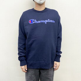 ★30%オフ クーポン 4/30 14時まで★【SP7】【中古】チャンピオン champion プルオーバー スウェットシャツ トレーナー ロゴ ワッペン 刺繍 チェーンステッチ サイズ：XL ネイビー 古着 中古 mellow あす楽対応 古着屋mellow楽天市場店