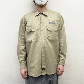 【中古】 ディッキーズ Dickies ワーク シャツ コットンツイル SkillsUSA 企業 ロゴ 刺繍 ロングスリーブ サイズ：L ベージュ 古着 中古 mellow あす楽対応 古着屋mellow楽天市場店