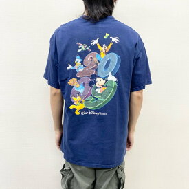 ★30%オフ クーポン 4/30 14時まで★【中古】 ゆうパケット対応 ディズニー WALT DISNEY World Tシャツ 半袖 ミッキーマウス 両面 プリント Hanes サイズ：L ネイビー 古着 中古 mellow あす楽対応 古着屋mellow楽天市場店