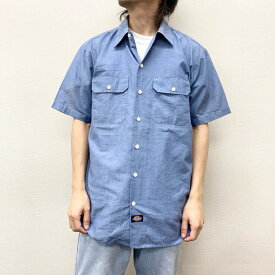 【中古】ディッキーズ Dickies ワークシャツ シャンブレー 半袖 無地 サイズ：M ライトブルー 古着 中古 mellow ゆうパケット対応 あす楽対応 古着屋mellow楽天市場店