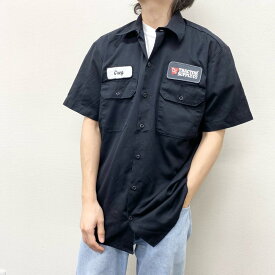 【中古】ディッキーズ Dickies ワークシャツ 半袖 企業 ワッペン サイズ：M ブラック 古着 中古 mellow ゆうパケット対応 あす楽対応 古着屋mellow楽天市場店