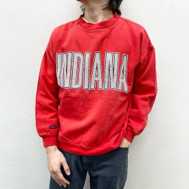 ★30%オフ クーポン 4/30 14時まで★US古着 JANSPORT スウェット シャツ トレーナー INDIANA カレッジ ロゴ プリント 長袖 サイズ：Men's M相当 後染めレッド あす楽対応【中古】