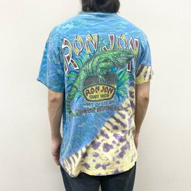 90's US古着 ロンジョン RON JON タイダイ柄 Tシャツ 半袖 総柄 アニマルプリント イグアナ サイズ：メンズ M ブルー×イエロー系 あす楽対応【中古】