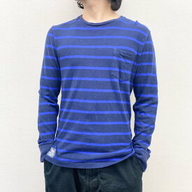 US古着 ポロ ラルフローレン Polo by Ralph Lauren ロンT 長袖Tシャツ ボーダー柄 ポケット付き サイズ：メンズ S ネイビー×ブルー あす楽対応【中古】