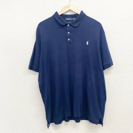 US古着 ポロ ラルフローレン POLO RALPH LAUREN コットン ポロシャツ ビズポロ 3つボタン 半袖 ポニー 刺繍 CLASSIC FIT サイズ：メンズ XL ビッグサイズ ネイビー あす楽対応【中古】