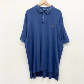 US古着 ポロ ラルフローレン Polo by Ralph Lauren コットン ポロシャツ 半袖 ワンポイント ポニー 刺繍 サイズ：メンズ XXL ビッグサイズ ネイビー あす楽対応【中古】