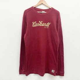 ★30%オフ クーポン 4/30 14時まで★US古着 カーハート Carhartt サーマル ロンT 長袖 Tシャツ ロゴ プリント サイズ：メンズ L TALL エンジ あす楽対応【中古】