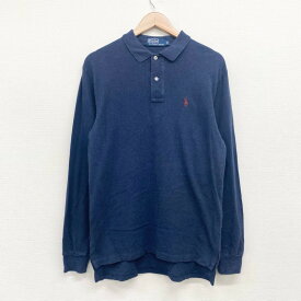 【30％オフ★お得なクーポンあり】古着 ポロ ラルフローレン Polo by Ralph Lauren 鹿の子 ポロシャツ 長袖 ワンポイント ポニー刺繍 サイズ：メンズ M ネイビー あす楽対応【中古】