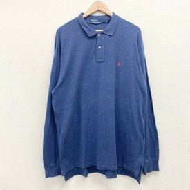 【50%OFFセール★12/11 12時まで】US古着 ポロ ラルフローレン Polo by Ralph Lauren 鹿の子 ポロシャツ 長袖 ワンポイント ポニー刺繍 サイズ：メンズ XL ビッグサイズ ブルーグレー系 【中古】