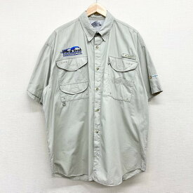 ★30%オフ クーポン 4/30 14時まで★US古着 コロンビア Columbia PFG フィッシングシャツ 半袖 企業 ロゴ 刺繍 FM7130 サイズ：メンズ L ベージュ あす楽対応【中古】