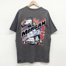 ★30%オフ クーポン 4/30 14時まで★US古着 ギルダン GILDAN レーシングTシャツ 半袖 JAKE MORGAN 45 両面 プリント サイズ：メンズ XL ビッグサイズ グレー系 あす楽対応【中古】