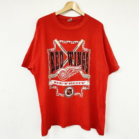 【50％オフ★お得なクーポンあり】【ゆうパケット対応】90's デトロイト・レッドウィングス Detroit Red Wings Tシャツ NHL ホッケー 半袖 ロゴプリント サイズ：XL レッド【古着】 古着 【中古】 中古 mellow 【あす楽対応】【古着屋mellow楽天市場店】