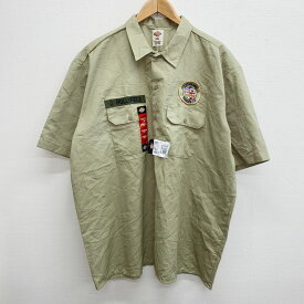 【Deadstock】ディッキーズ Dickies ショートスリーブ ミリタリー風 ワーク シャツ 無地 半袖 ワッペン サイズ：2XL ベージュ【新古品】 デッドストック 新古品 mellow【あす楽対応】【古着 mellow楽天市場店】