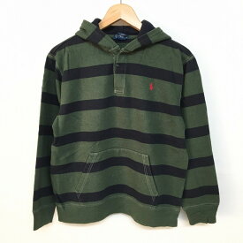 ポロ ラルフローレン/POLO RALPH LAUREN スウェットパーカー ラガーシャツタイプ フード付き 長袖 ボーダー柄　サイズ：Boy's L　後染めオリーブ【古着】 古着 【中古】 中古 mellow 【あす楽対応】【古着屋mellow楽天市場店】