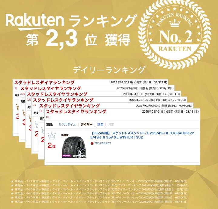 楽天市場】【2024年製】 スタッドレススタッドレス 225/45-18 TOURADOR 