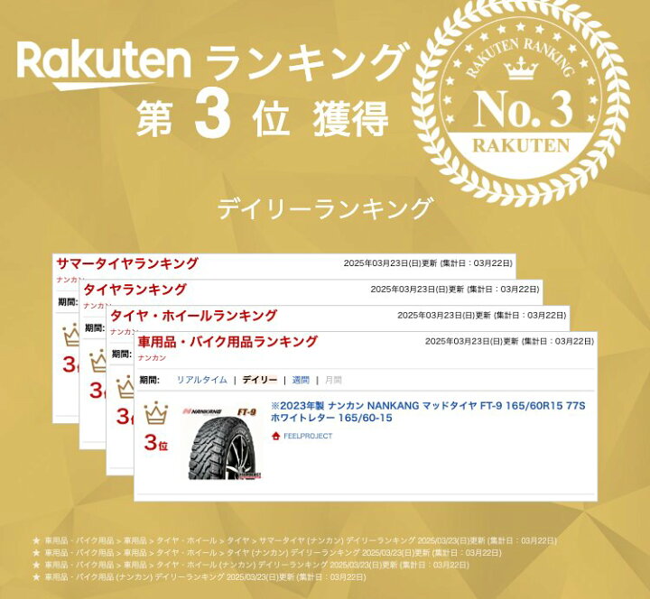 楽天市場】※2023年製 ナンカン NANKANG マッドタイヤ FT-9 165/60R15 