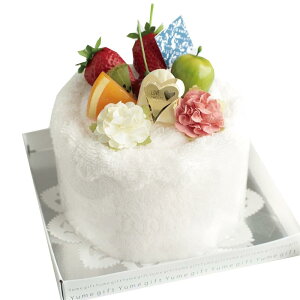タオルケーキ 泉州タオル フルーツ フェイスタオル 誕生日ケーキ プレゼント タオルギフト 日本製 ハンドメイド (ホワイト)