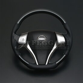 キャラバン NV350 E26 中期型 GX 綾織りカーボン調 Dタイプ ガングリップ ウッド パンチング本皮調レザーステアリング 高品質 / フェガーリ FEGGARI LUNA
