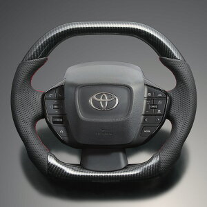 FEGGARI プリウス(X/Gグレードのみ) 60系(MXWH60/MXWH65) ウッド&レザーステアリング(純正交換) ブラックカーボン調 x PVCレザー(ダークグレー) x レッド ユーロステッチ / LS217 フェガーリ