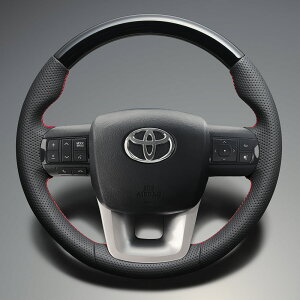 FEGGARI ランクル 70系(GDJ76W) ウッド&レザーステアリング(純正交換) ピアノブラック x PVCレザー(ダークグレー) x レッド ステッチ / LS230 フェガーリ