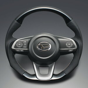 FEGGARI ロッキー A200系(A20#S/A210S) ウッド&レザーステアリング(純正交換) ピアノブラック x PVCレザー(ダークグレー) x シルバー ユーロステッチ / LS198 フェガーリ