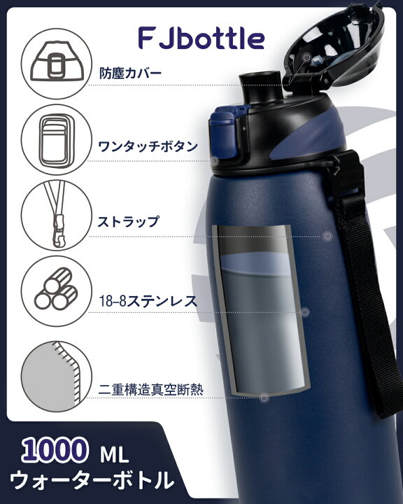 楽天市場 送料無料 Fjbottle 水筒 1リットル 真空断熱 ワンタッチ スポーツボトル 1l 保温 保冷 スポーツ飲料対応 広口 洗いやすい ステンレスボトル 水筒カバー 洗浄用スポンジ付き 女の子 男の子 おしゃれ 大人 子供 Feijian