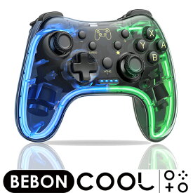 【10%クーポン★機能満載】Nintendo Switch Pro用 コントローラー BEBONCOOL ニンテンドースイッチ 有機el コントローラー 透明型 ニンテンドー switch proコントローラー PC/Android/iOS対応 アプリコントロール 振動 ジャイロセンサー 無線 十色変換RGB 日本語説明書