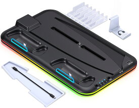 PS5 スタンド 縦置き 冷却 スタンド BEBONCOOL PS5コントローラー充電 2台同時充電 3段階冷却 PS5ディスク-デジタル兼用 冷却ファン 充電指示ランプ RGBライト 収納 多機能 6枚ゲームディスク+リモコン収納 ネジ付き USBケーブル付き