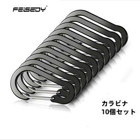 FEISEDY カラビナ 大型 錆びない カラビナ おしゃれ 超軽量 アルミ カラビナ アウトドア 鍵用カラビナ 7cm 高強度 10個 ブラック シルバー RT0052