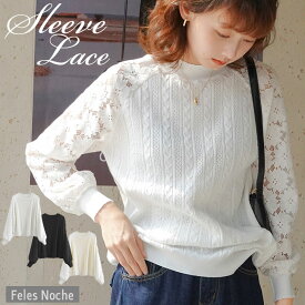 【52％OFF】 レース袖プルオーバー 花柄レース 切替 春ニット トップス カットソー ブラウス プルオーバー 伸縮 きれいめ 大人 可愛い お洒落 ファッション レディース オフィス コーデ トップス 送料無料 黒 白 アイボリー 春 秋 初冬 177/全3色