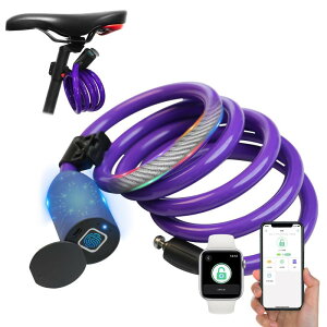eLinksmart 自転車 指紋ロック バイク ワイヤーロック APP解錠 長1500mm 横断面直径12mm 防盗 頑丈 防水