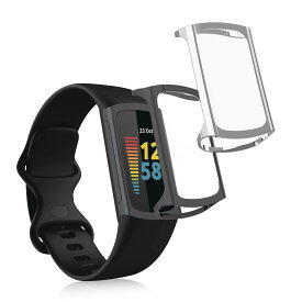 kwmobile 2x ケース Fitbit Charge 6 / Charge 5対応 カバー - フルカバー シリコン 耐衝撃 全体保護 シルバー/ダークグレー
