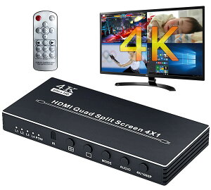 ELEVIEW 4K30Hz HDMI �}���`�r���[���[ 4����1�o�� 4�����\�� PBP/PIP�@�\ �A���~�� �V�[�����X�؂�ւ� �X�C�b�`���[ ��c/����/�Q�[��/�Ď��ɓK�p �����R���t�� EHD-906N