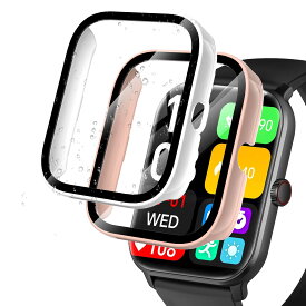 (2個) YCJDP 一体型ケース for HOIBAI/Segick/Vialove KW105-G01 スマートウォッチ 1.9インチ PC+強化ガラスフィルム一体型ケース 全面保護 取り出し易い 落下防止 衝撃吸収 防水 防塵 擦り傷防止 HD高透