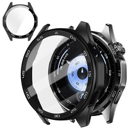 KANOYO For ファーウェイ HUAWEI WATCH GT6 46mm対応 ケース HUAWEI WATCH GT6 専用カバー 強化ガラス 一体型 耐衝撃 PC素材超薄型 傷防止 全面保護 指紋防止 装着簡単 高感度 高透過率(ブラック)