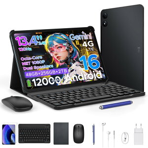 �y2026�V�o�� Android16 �^�u���b�g 13.4�C���`�C���`FHD+���ʁA2.4K 120Hz�A4G LTE�zP13 Pro �A���h���C�h�^�u���b�g�A48GB+256GB+2TB�g���Ή��A12000mAh 18W�AT7280 8�R�ACPU�AGemini AI���ځAWidevine L1�A�f���A��S