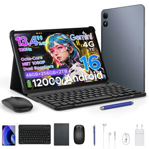�y2026�V�o�� Android16 �^�u���b�g 13.4�C���`�C���`FHD+���ʁA2.4K 120Hz�A4G LTE�zP13 Pro �A���h���C�h�^�u���b�g�A48GB+256GB+2TB�g���Ή��A12000mAh 18W�AT7280 8�R�ACPU�AGemini AI���ځAWidevine L1�A�f���A��S