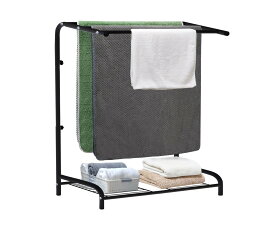 'VSUINGO Freestanding Towel Rack, Wider,32'' Long for Oversized Bath Towels, Adjustable Height, 3-Tier Clothes Drying Holder with Storage Shelf for Bathroom, Aisle, Pool'