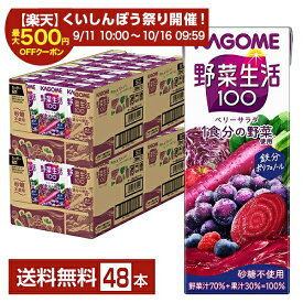 【スタンプ集めて最大2000Pもらえる！】カゴメ 野菜生活 100 ベリーサラダ 200ml 紙パック 24本×2ケース（48本）【送料無料（一部地域除く）】 野菜ジュース