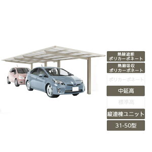 カーポート 2台用 四国化成【スマートポートR 縦連棟セット 基本セット+縦連棟ユニット 中延高 31-50型 アルミカラー 熱線吸収ポリカーボネート カーポート 2台用】