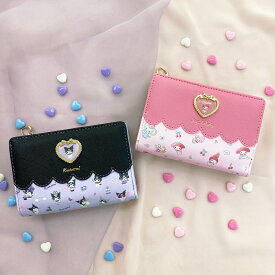 サンリオ 公式 公認 マイメロディ クロミ スカラップ ハート 二つ折り財布 MyMelody Kuromi クロミちゃん マイメロ 財布 かわいい レディース グッズ Lファスナー 大人 プレゼント 誕生日 ミニ財布 LF財布 コンパクト 大容量 ギフト マイメロディ50周年 クロミ20周年