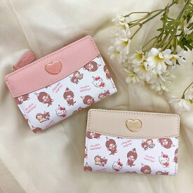 サンリオ 公式 公認 キティちゃん キティ モンチッチ ハローキティ モンチッチ×ハローキティコラボ かわいい ハート 平成 ピンク ベージュ レディース プレゼント 財布 新学期 通学 二つ折り Lファスナー 大人 誕生日 ミニ財布 LF財布 コンパクト 二つ折り財布