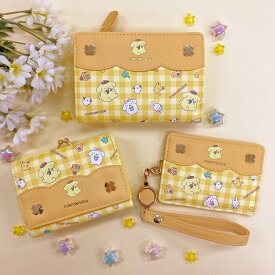 サンリオ 公式 公認 ポムポムプリン プリン 30周年 pompompurin クローバー イエロー 黄色 ギンガムチェック 口金財布 LF札入 財布 リール付きパスケース パスケース 定期入れ かわいい サンリオ グッズ プレゼント 可愛い 新学期 通勤 通学 新生活